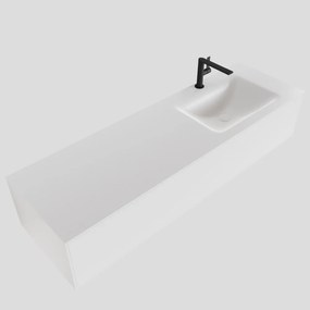 Zaro Lagom volledig naadloos solid surface onderkast 150cm mat wit met 1 lade Push tot open. Compleet met solid surface wastafel met 1 kraangat(en)