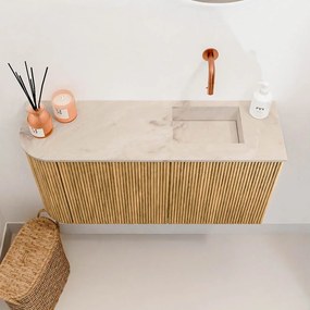Mondiaz Joya DLux 80cm toiletmeubel ronding links oak met wastafel faye rechts zonder kraangat frappe