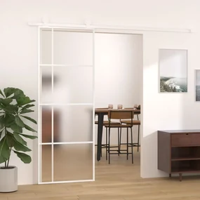 vidaXL Schuifdeur 76x205 cm mat ESG-glas en aluminium wit