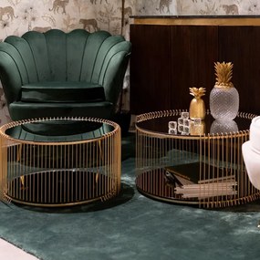 Kare Design Wire Double Ronde Salontafel Set Goud Met Glasplaat - 69.5 X 69.5cm.