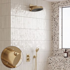 Saniclear Evolution Stripes inbouw regendouche met 2 standen handdouche geborsteld messing - mat goud