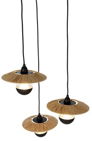 Landelijke hanglamp zwart met touw 3-lichts - Leia