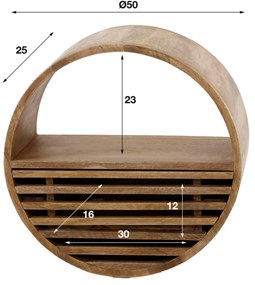 Houten Wandschap Met Lade Rond 50 Cm - 50x25x50cm.