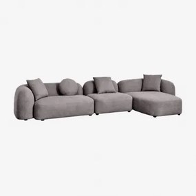 Modulaire Bank Met Chaise Longue Rechts, 3-delig In Chenille Coco Granietgrijs Dik Chenilledoek - Sklum