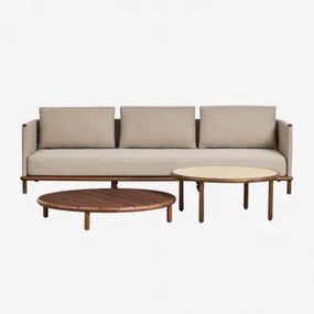 Tuinset Met 3-zitsbank En 2 Ronde Salontafels Van Acaciahout Olivia Donker Acaciabruin & Donker Acaciabruin - Beige - Semoline - Sklum