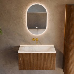 Mondiaz Kurve-dlux 80cm badmeubel dusk met 1 lade en wastafel big small midden zonder kraangat opalo