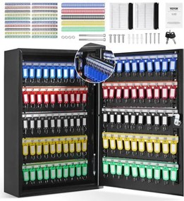 VEVOR Sleutelkast Sleutelkast 200 Sleutels, Zwarte Sleutelkast Sleutelkluis Verstelbare, Afsluitbare Sleutelkast met 20 Sleutelhouders, 2 Sleutels en 4 Indexkaarten