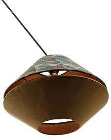 Hanglamp zwart met dubbele velours lampenkap blad dessin en beige - Blitz Klassiek / Antiek, Modern E27 rond Binnenverlichting Lamp