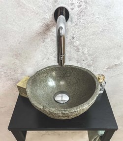 Saniclear Lovi fonteinset met rivierstenen waskom en chromen kraan voor in het toilet