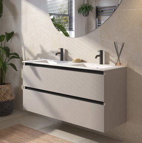 Saqu Gaia badmeubel incl. dubbele keramische wastafel 120x46x61cm mat greige – zwarte greeplijst