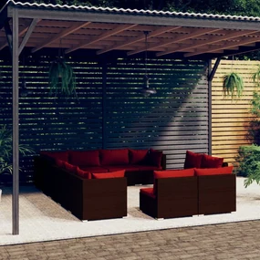 vidaXL 12-delige Loungeset met kussens poly rattan bruin