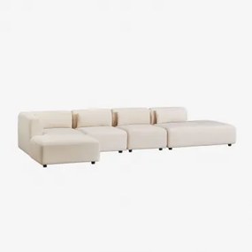 4-delige Modulaire Hoekbank Met Chaise Longue Rechts En Fogler Poef Corduroy Beige – Linnen - Sklum