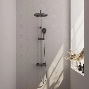 Brauer Gunmetal Edition Regendoucheset opbouw - hoofddouche 30cm - glijstang - handdouche rond 3 standen - gladde knoppen - PVD - geborsteld gunmetal 5-GM-242