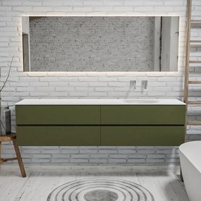 Zaro Sevilla Solid Surface badmeubel 200cm mat army groen zonder kraangat spoelbak rechts met 4 lades