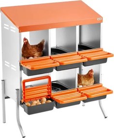 VEVOR 2-laags legnest 795x525x990 mm, 6 compartimenten, metalen kippennest met steunpoten, pluimveenest, oprolbaar nest, ideaal voor hennen, eenden, kippen en ander pluimvee, oranje