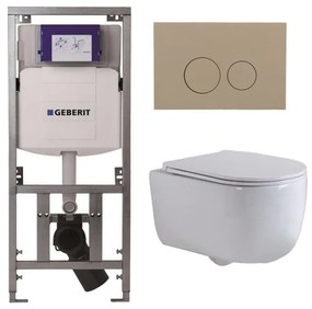 QeramiQ Dely Swirl Toiletset - 36.3x51.7cm - Geberit UP320 inbouwreservoir - slim zitting - bedieningsplaat taupe - ronde knoppen - wit mat 0701131/SW1102378/SW1000766/SW1026257