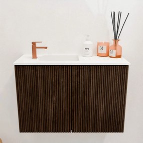 Mondiaz Joya 60cm toiletmeubel walnut met wastafel faye links 1 kraangat talc