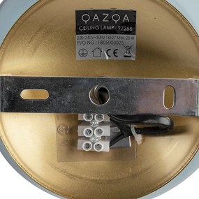 Art Deco plafondlamp messing met blauw glas - Pallon