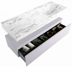 Mondiaz Alan DLux badmeubel 130cm cale 1 lade met wastafel glace rechts 1 kraangat