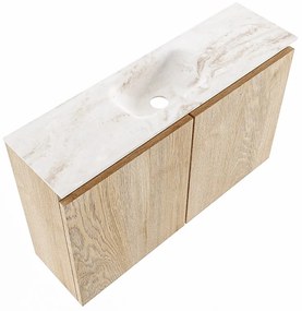 Mondiaz Ture DLux toiletmeubel 80cm washed oak met wastafel frappe midden zonder kraangat