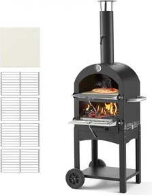 VEVOR Pizzaoven 12 inch pelletoven, 2-laags houtgestookte pizzaoven, houtgestookte buitenoven met 2 afneembare wielen, pizzamaker met een maximale temperatuur van 540 °C voor grillen