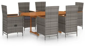 vidaXL 7-delige Tuinset poly rattan grijs