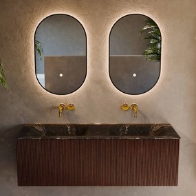 Mondiaz Kurve-dlux 130cm badmeubel ruby met 2 lades en wastafel leaf dubbel zonder kraangat lava