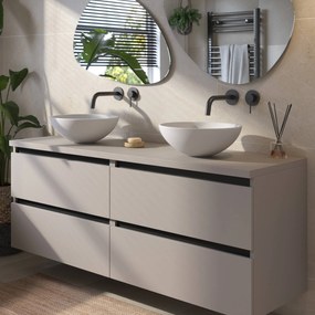 Saqu Gaia badmeubel incl. mat witte waskommen 160x51x77cm mat greige – zwarte greeplijst