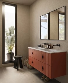 Muebles Avila badmeubel ribbelfront 120cm terracotta met dubbele wastafel zonder kraangaten