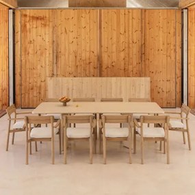 Rechthoekige Tafelset 240x100 Cm In Chelsea Cement En 10 Saira Acaciahouten Tuinstoelen Met Armleuningen Tapioca Beige - Sklum