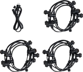 Lichtsnoer zwart koppelbaar met stekker 14m incl. E27 P45 30-lichts IP44 - Lubber