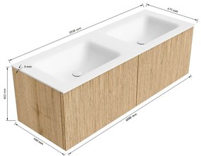 Mondiaz Kurve 130cm badmeubel walnut met 2 lades en wastafel cloud dubbel 2 kraangaten urban