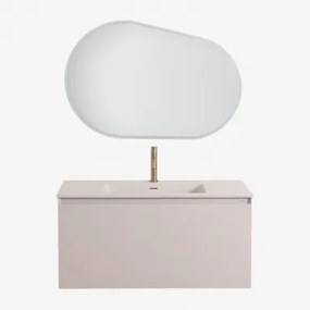 Macrae Houten Badkamermeubelset Met Geïntegreerde Wastafel Beige – Linnen & Ovaal Led En Anticondens 100x80 Cm Meunier & - Sklum