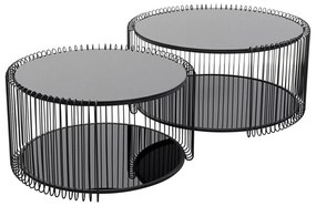 Kare Design Wire Double Ronde Salontafel Set Met Glasplaat Zwart - 69.5 X 69.5cm.