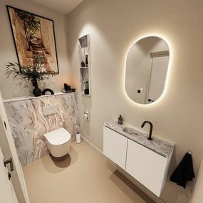 MONDIAZ TURE-DLUX 80cm toiletmeubel Talc. EDEN wastafel Glace positie midden. Met 1 kraangat. TUREDX80TALM1GLA