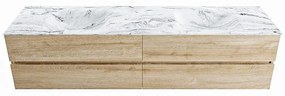 Mondiaz Vica DLux badmeubel 200cm washed oak 4 lades met wastafel glace dubbel zonder kraangat