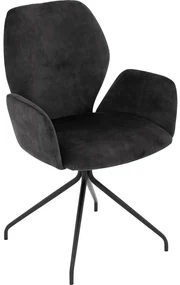 Goossens Eetkamerstoel Hera antraciet velvet stof met armleuning, modern design