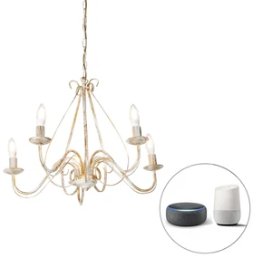 Smart kroonluchter wit 5-lichts incl. Wifi B35 - Giuseppe Klassiek / Antiek, Landelijk / Rustiek, Landelijk E14 rond Binnenverlichting Lamp