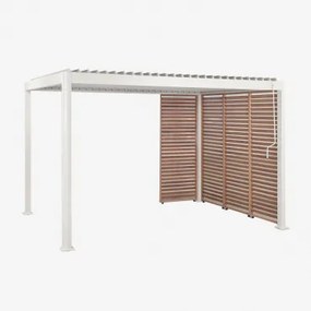 Bioclimatische Pergola Met Lamellen En Aluminium Panelen Druvia Gardenia Wit - Kastanjehout Bruin & 3 X 4 M & 3 Panelen Van 90,5 Cm En 1 Paneel Van -