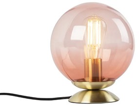 Art Deco tafellamp messing met roze glas - Pallon E27 bol / globe / rond Binnenverlichting Lamp