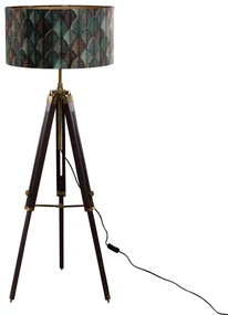 Vloerlamp messing tripod met velours lampenkap blad dessin met gouden binnenkant - Cortin Klassiek / Antiek, Landelijk E27 rond Binnenverlichting Lamp
