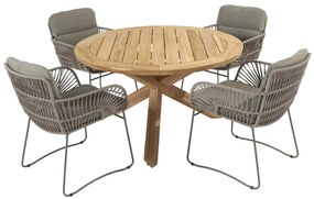 4 Seasons Outdoor Murcia tuinset olijfgroen met teak Prado tafel Ø 130 cm  Tuinset    groen weerbestendig