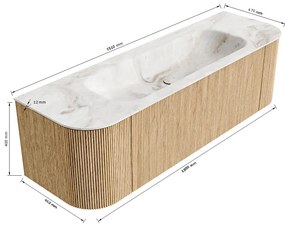 Mondiaz Kurve-dlux 150cm badmeubel ronding links/rechts ruby met 1 lade en 2 deuren en wastafel big medium midden 1 kraangat lava