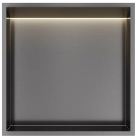 Hotbath &More inbouwnis met verlichting 30x30x10cm geborsteld gunmetal PVD