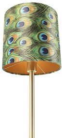 Stoffen Botanische tafellamp messing met pauw kap 25 cm - Simplo Art Deco, Design E27 cilinder / rond Binnenverlichting Lamp
