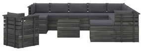 vidaXL 12-delige Loungeset pallet met kussens massief grenenhout