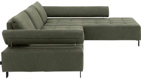 Goossens Bank Alvin groen, stof, 3-zits, modern design met chaise longue rechts