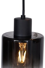 Moderne hanglamp zwart met smoke glas 3-lichts - Dame Modern E27 rond Binnenverlichting Lamp