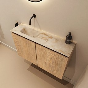 Mondiaz Ture DLux toiletmeubel 80cm washed oak met wastafel frappe links zonder kraangat