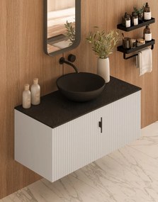 Muebles Costa badmeubel ribbelfront 100cm wit mat met zwart toppaneel zonder waskom